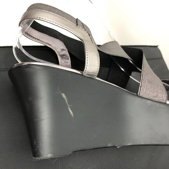 Via Uno Silver metallic  crossed ankle wrap platform wedge sandals size 9 - Picture 6 of 12
